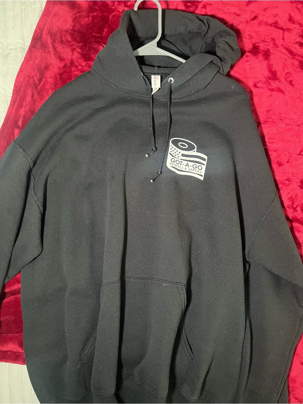 Jerzees Black Pullover Hoodie with White Logo